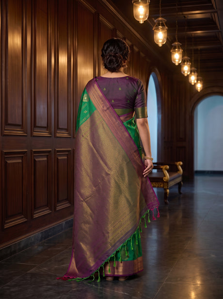 MIMOSA Rama Kanjivaram Art Silk Saree — pallu and body details