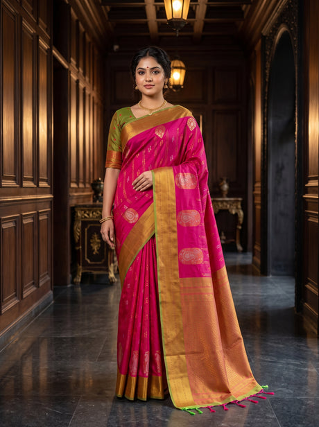 MIMOSA Rani Kanjivaram Art Silk Saree — AI Model lifestyle pose