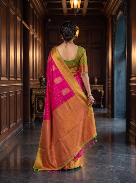 MIMOSA Rani Kanjivaram Art Silk Saree — pallu and body details