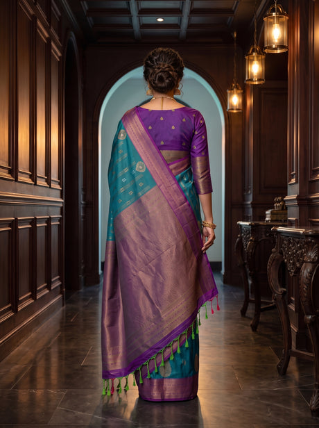 MIMOSA Sapphire Kanjivaram Art Silk Saree — pallu and body details