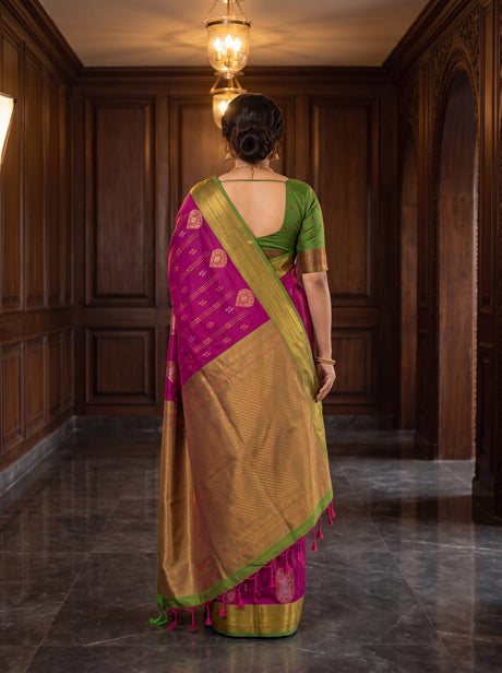 MIMOSA Wine Kanjivaram Art Silk Saree — pallu and body details