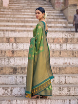 MIMOSA Green Kanjivaram Art Silk Saree — pose 5 styling detail