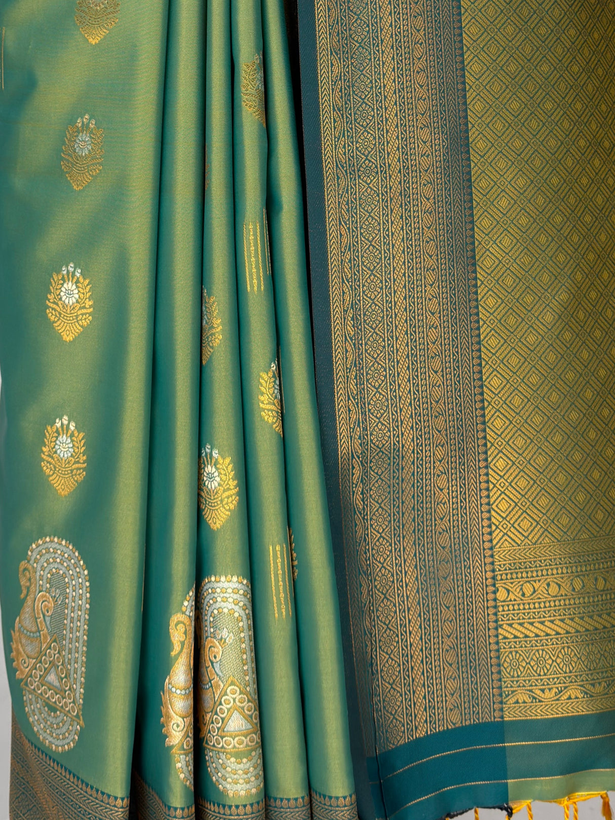 MIMOSA Green Kanjivaram Art Silk Saree — fleets shot full lifestyle