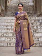MIMOSA Grey Kanjivaram Art Silk Saree — front view on mannequin