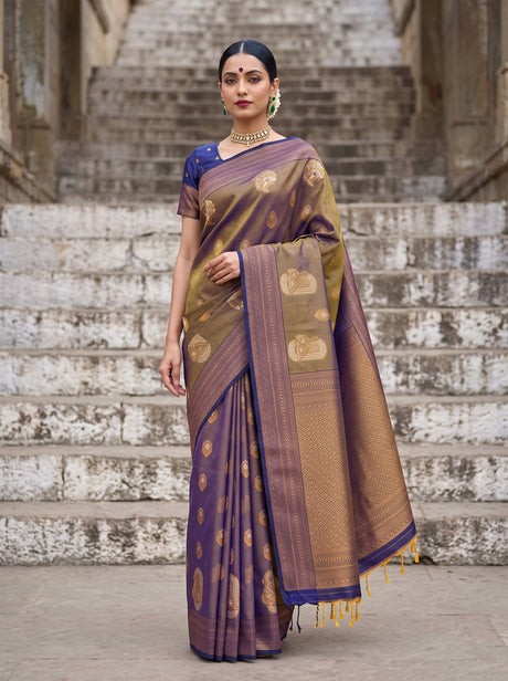 MIMOSA Grey Kanjivaram Art Silk Saree — front view on mannequin