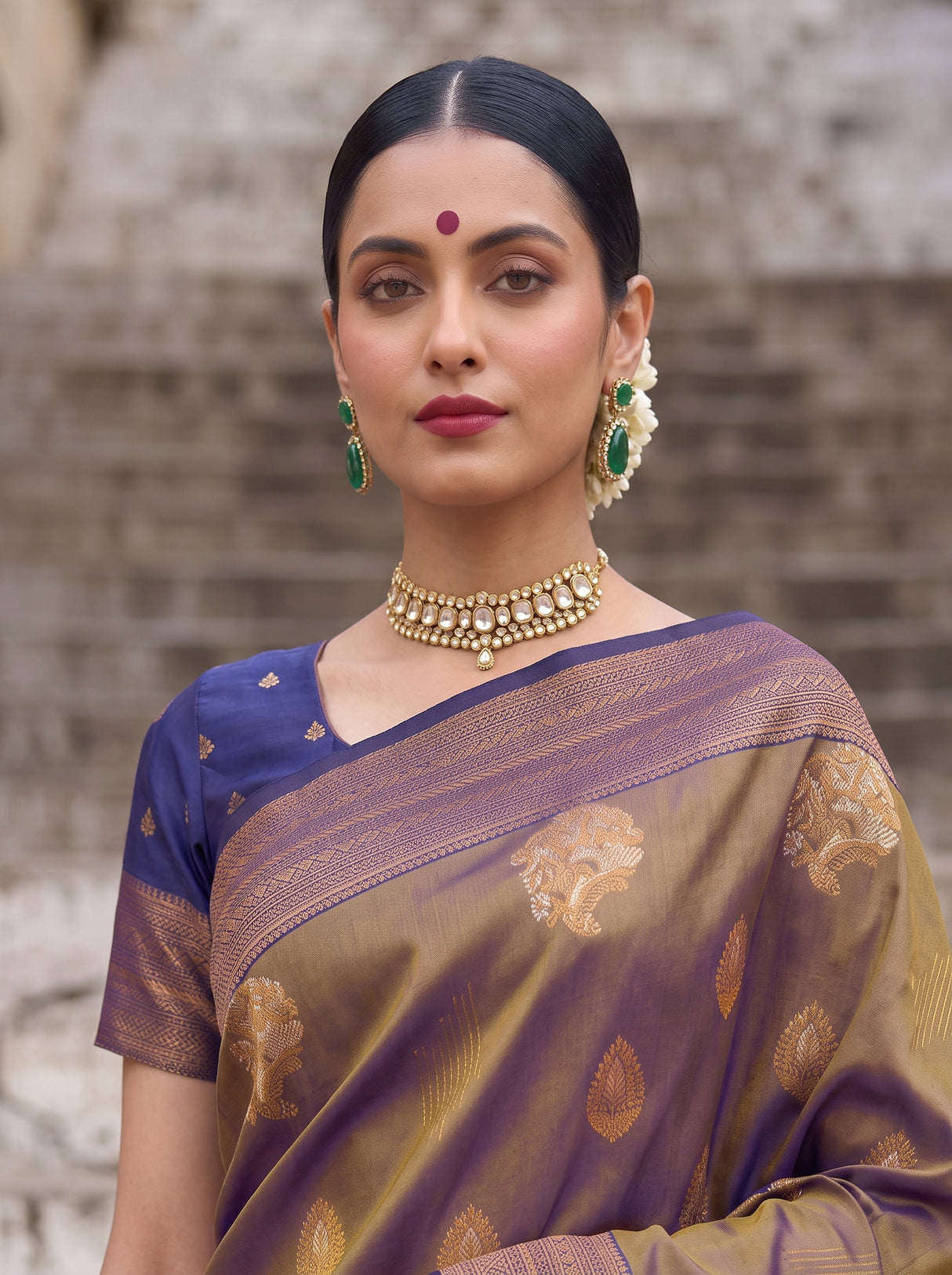 MIMOSA Grey Kanjivaram Art Silk Saree — pose 10 styling detail
