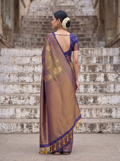 MIMOSA Grey Kanjivaram Art Silk Saree — pose 2 styling detail