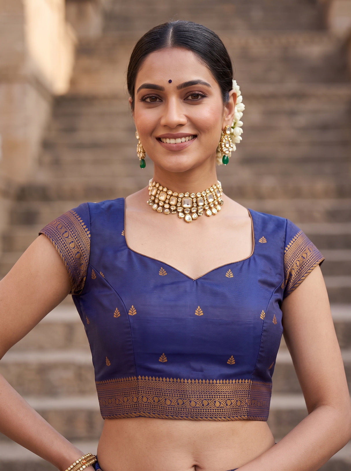 MIMOSA Grey Kanjivaram Art Silk Saree — blouse close-up