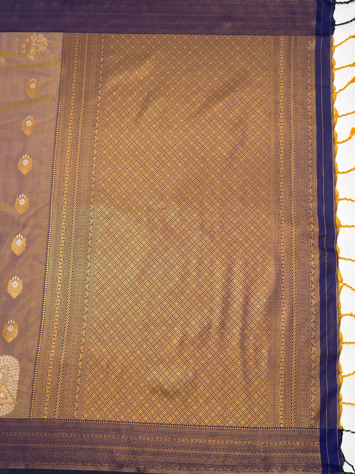 MIMOSA Grey Kanjivaram Art Silk Saree — pallu and zari work detail