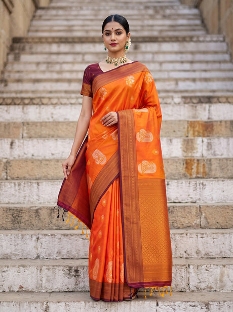 MIMOSA Mustard Kanjivaram Art Silk Saree — front view on mannequin