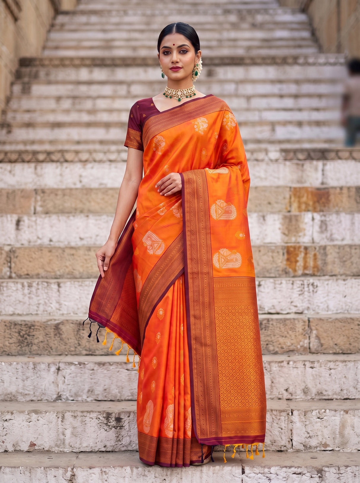 MIMOSA Mustard Kanjivaram Art Silk Saree — pose 10 styling detail