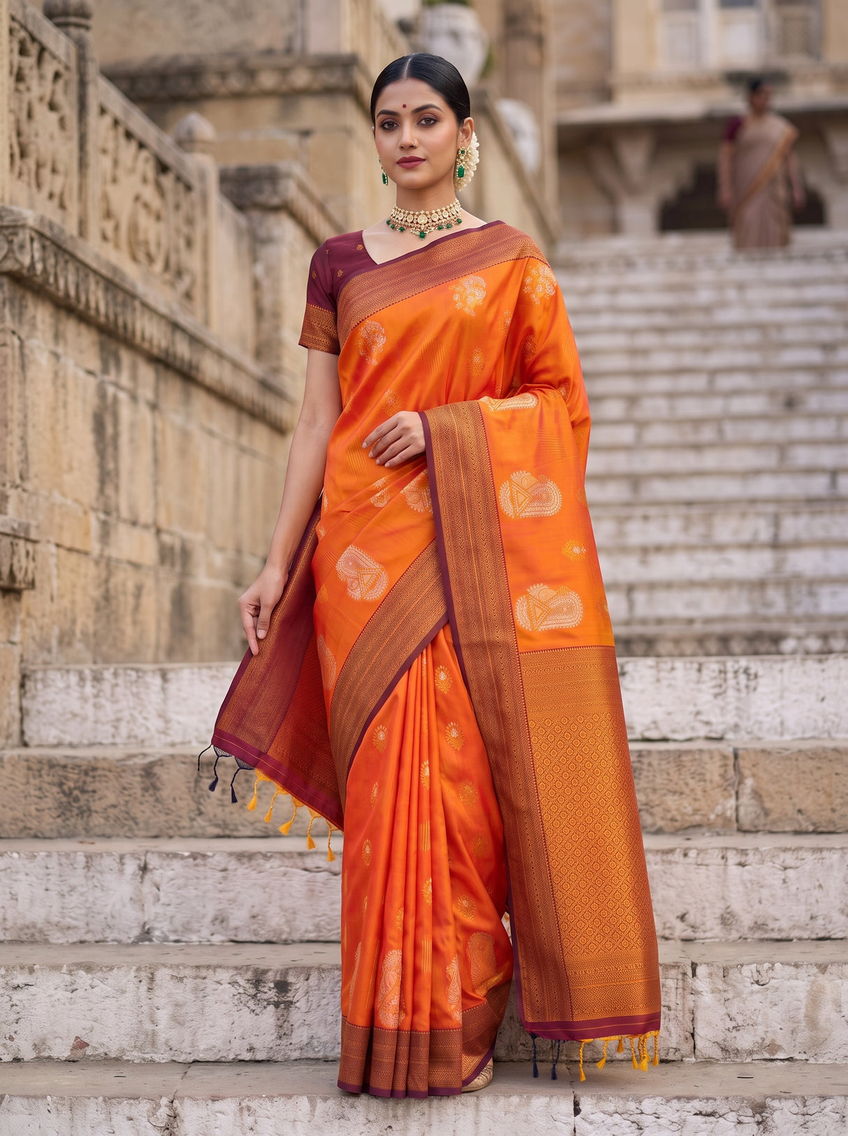MIMOSA Mustard Kanjivaram Art Silk Saree — pose 7 styling detail
