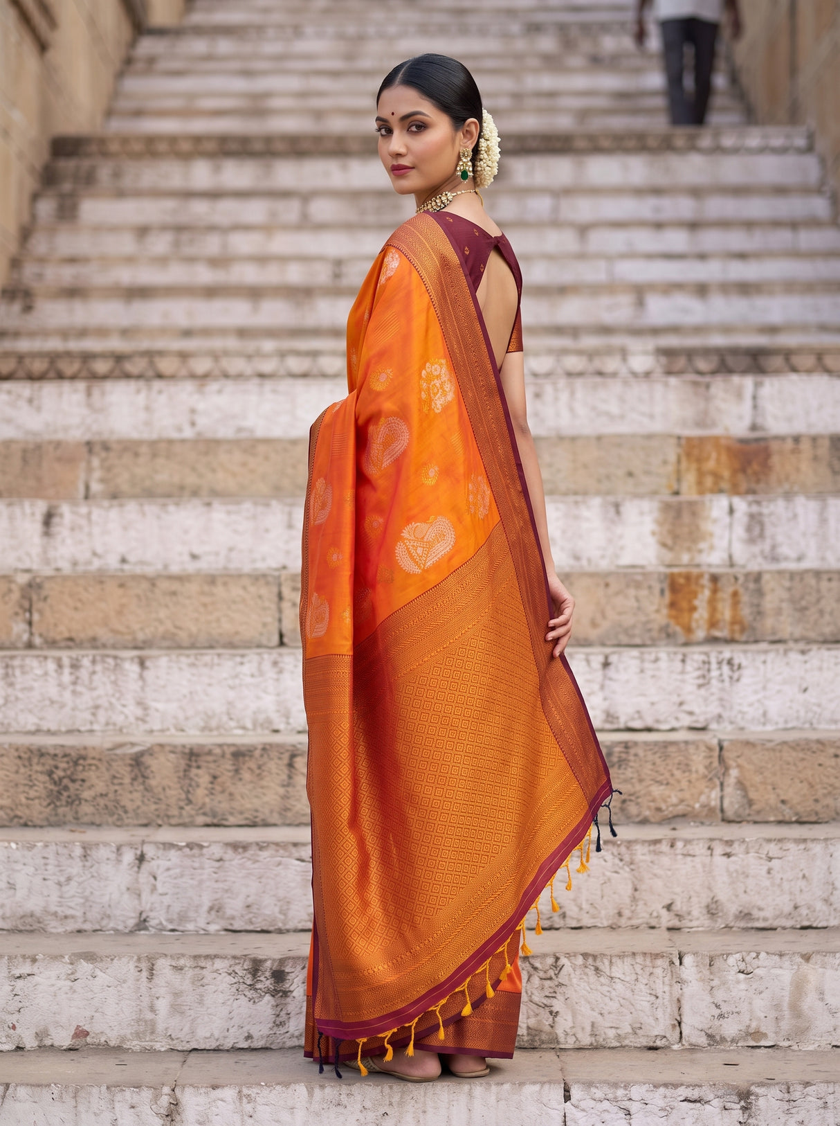 MIMOSA Mustard Kanjivaram Art Silk Saree — pose 9 styling detail
