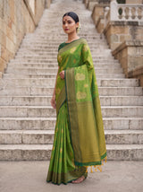 MIMOSA Olive Kanjivaram Art Silk Saree — pose 4 styling detail