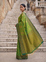 MIMOSA Olive Kanjivaram Art Silk Saree — pose 6 styling detail