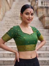 MIMOSA Olive Kanjivaram Art Silk Saree — blouse close-up