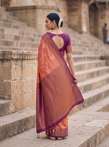 MIMOSA Peach Kanjivaram Art Silk Saree — pose 2 styling detail