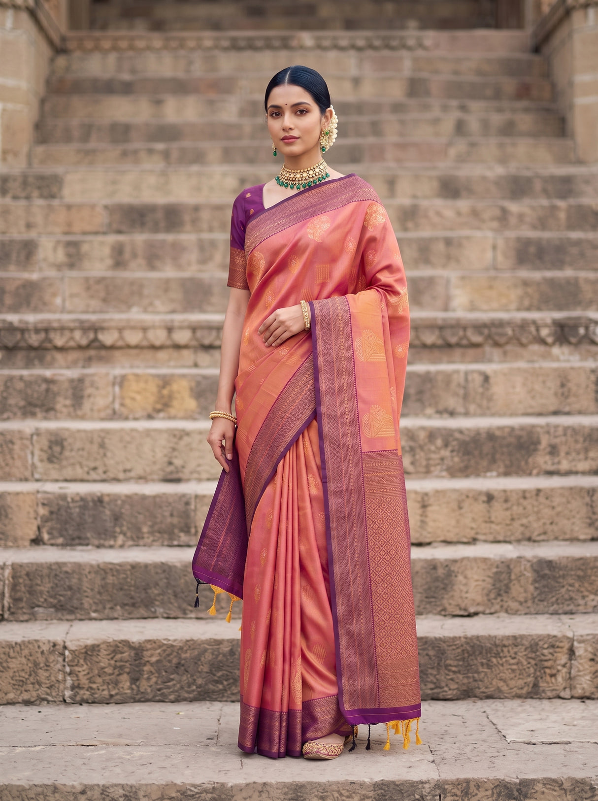 MIMOSA Peach Kanjivaram Art Silk Saree — pose 6 styling detail