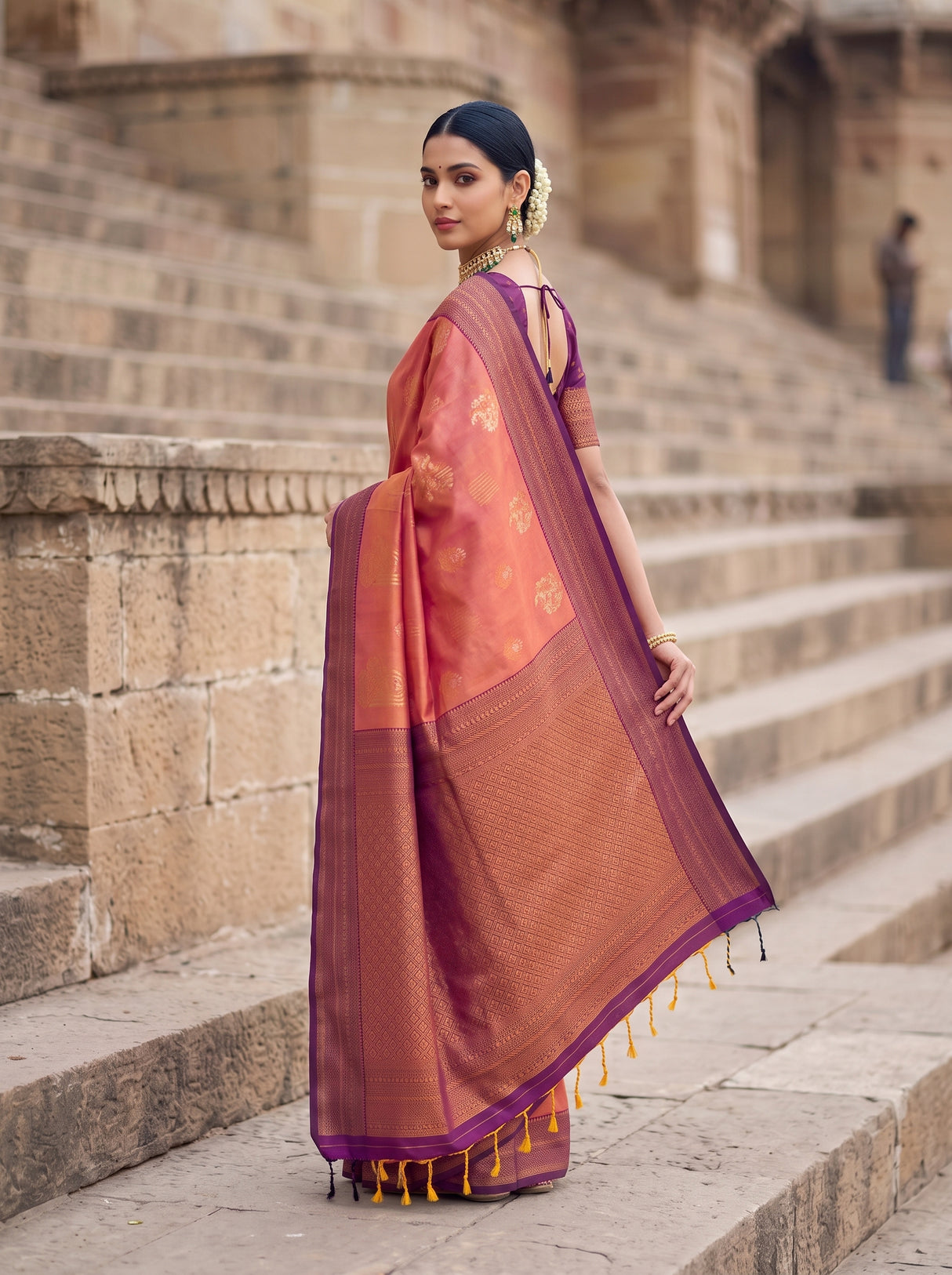 MIMOSA Peach Kanjivaram Art Silk Saree — pose 9 styling detail