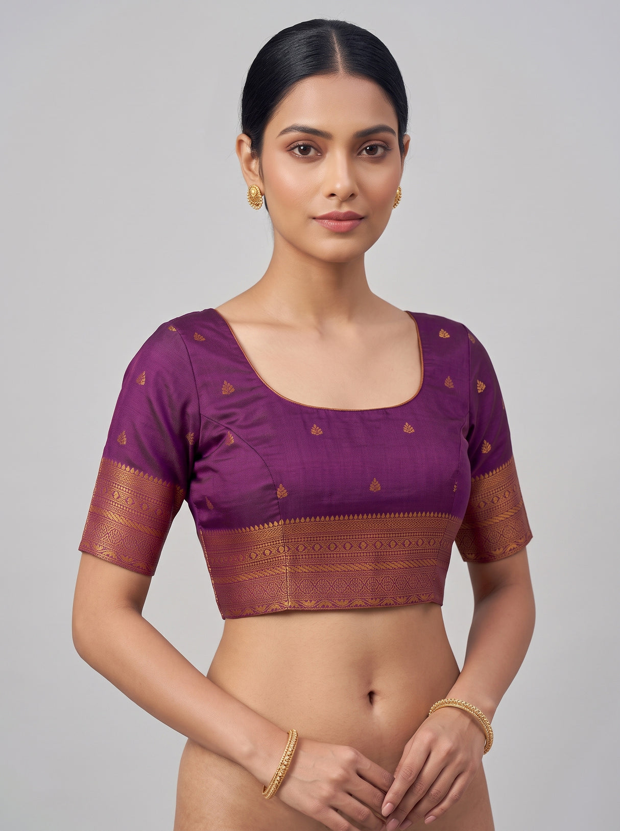 MIMOSA Peach Kanjivaram Art Silk Saree — blouse close-up