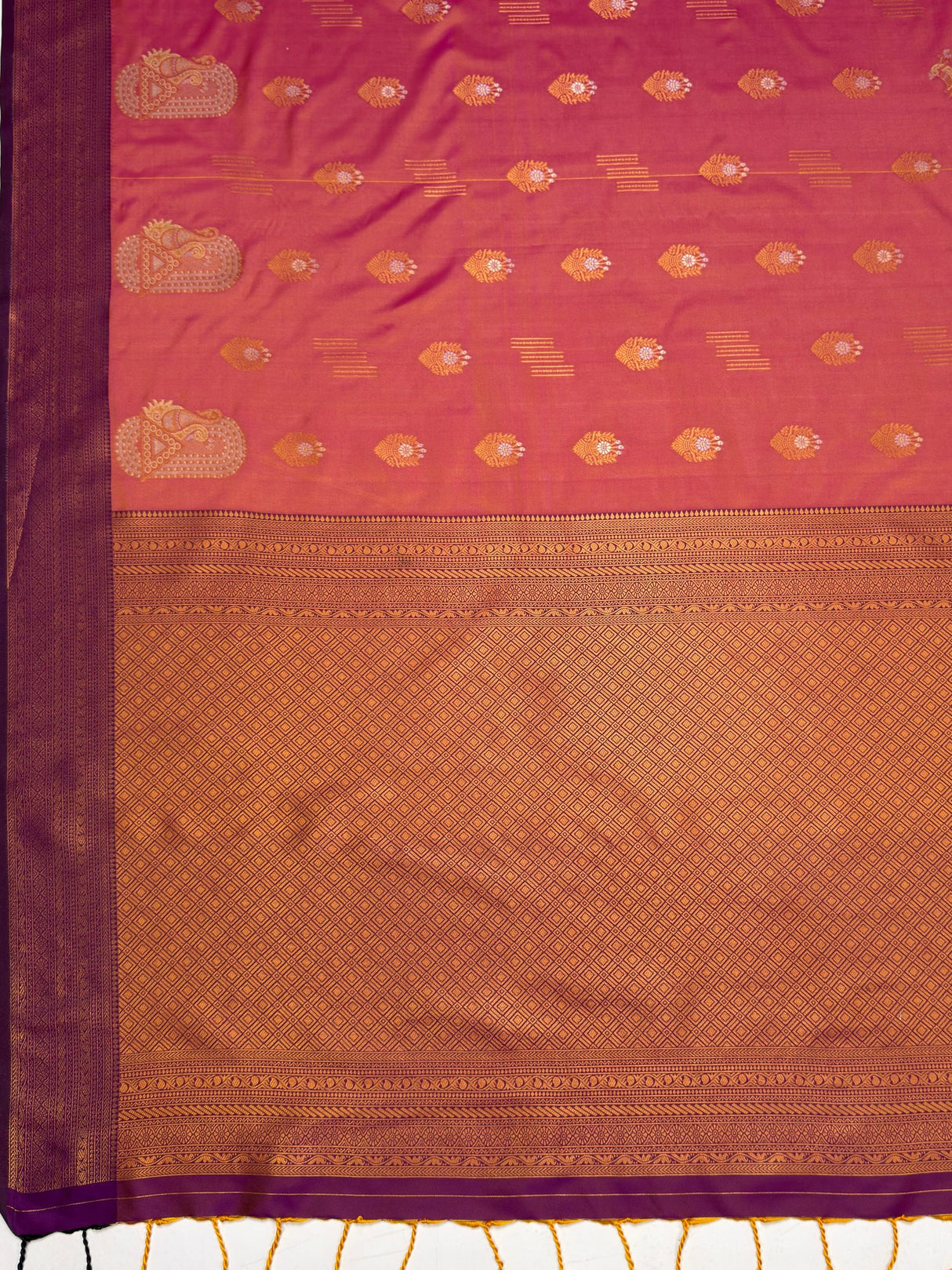 MIMOSA Peach Kanjivaram Art Silk Saree — pallu and zari work detail