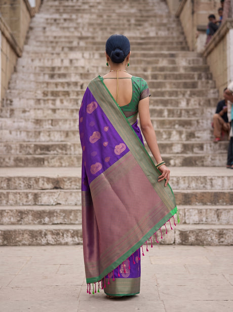 MIMOSA Purple Kanjivaram Art Silk Saree — pose 2 styling detail
