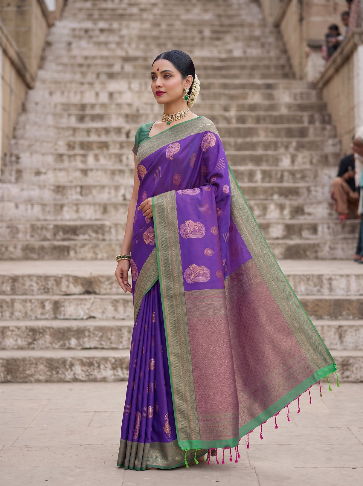 MIMOSA Purple Kanjivaram Art Silk Saree — pose 4 styling detail