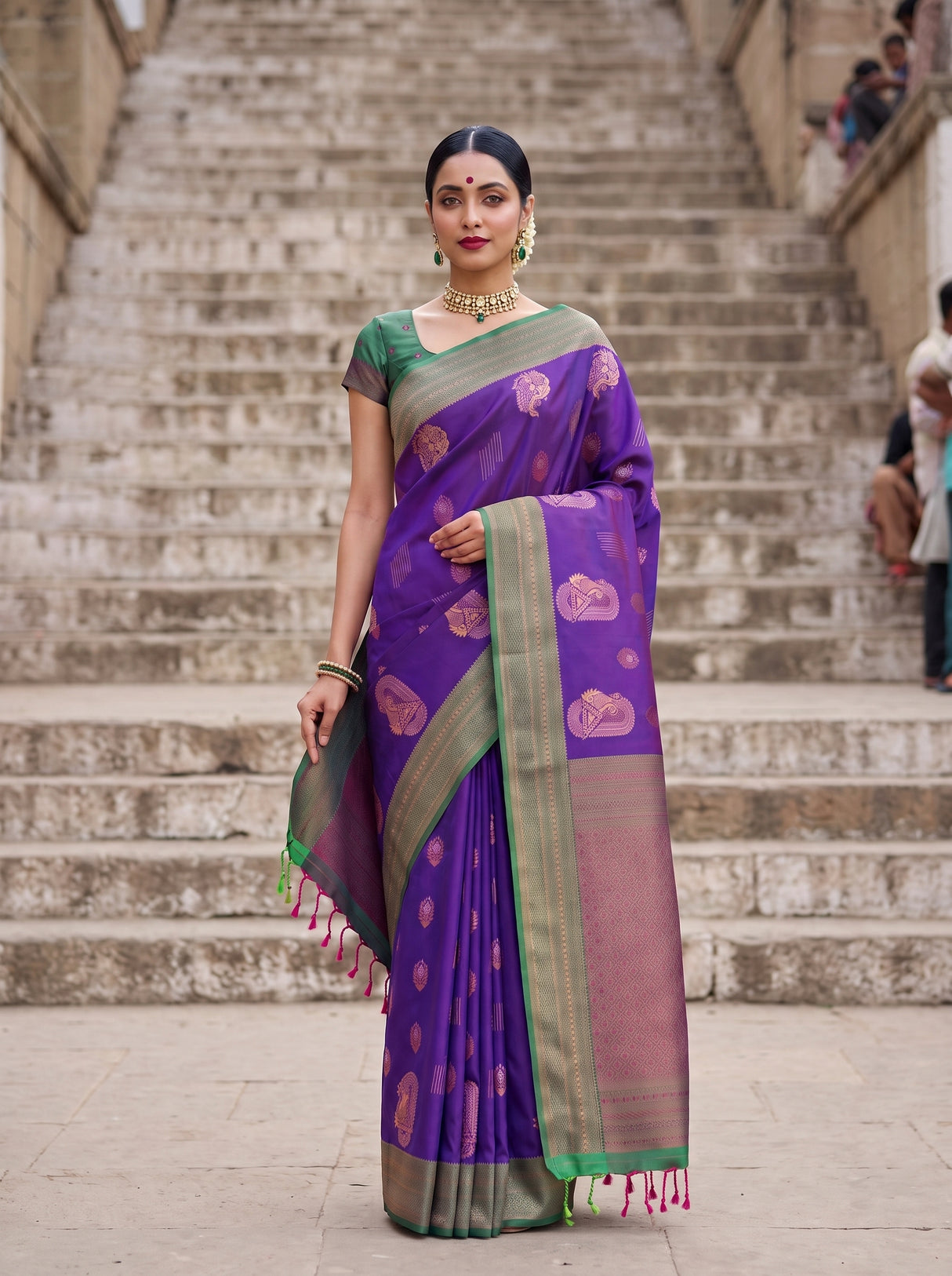 MIMOSA Purple Kanjivaram Art Silk Saree — pose 6 styling detail