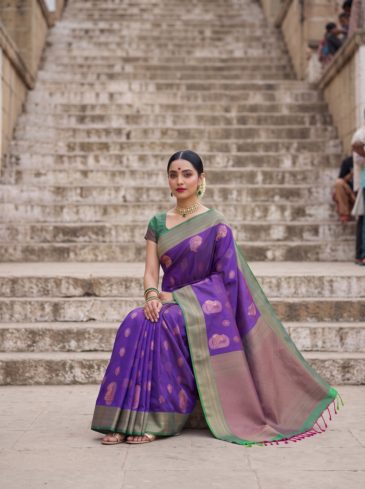 MIMOSA Purple Kanjivaram Art Silk Saree — pose 8 styling detail