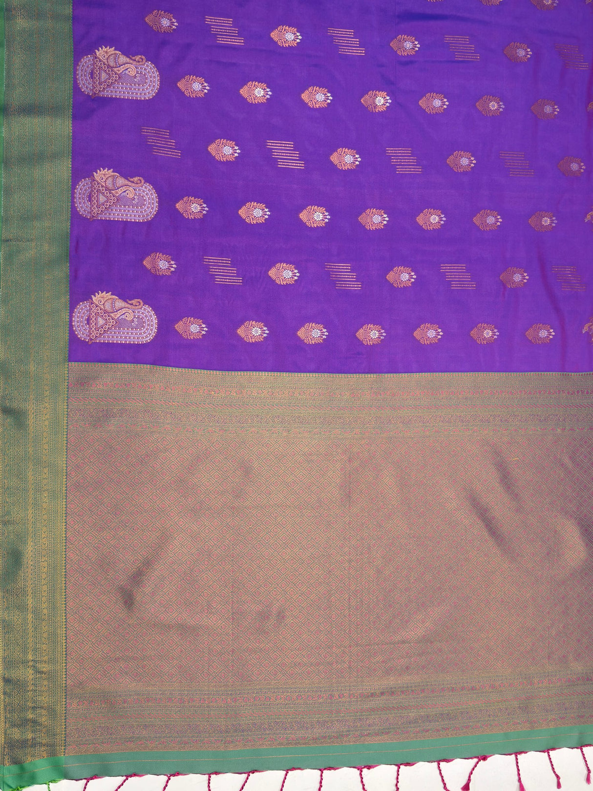 MIMOSA Purple Kanjivaram Art Silk Saree — pallu and zari work detail