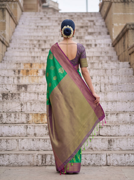 MIMOSA Rama Kanjivaram Art Silk Saree — pose 2 styling detail