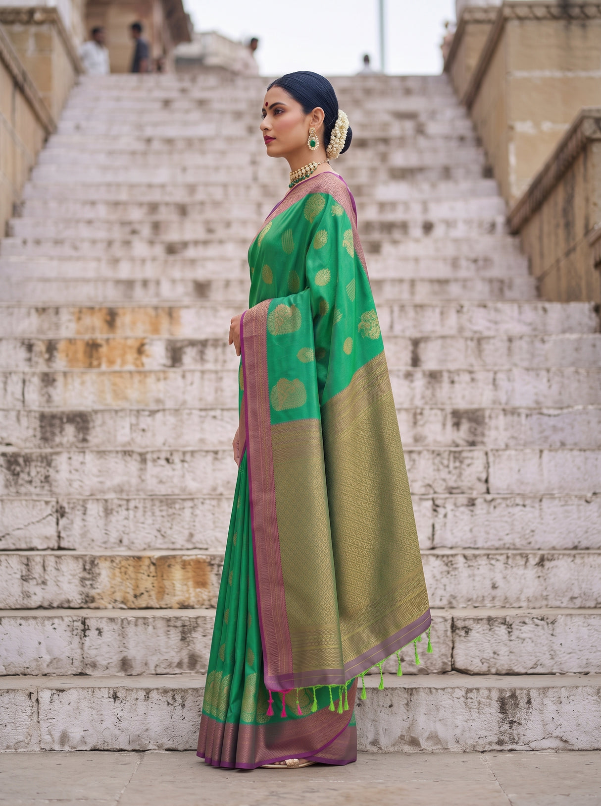 MIMOSA Rama Kanjivaram Art Silk Saree — pose 3 styling detail