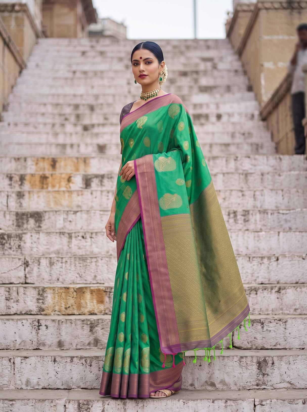 MIMOSA Rama Kanjivaram Art Silk Saree — pose 4 styling detail