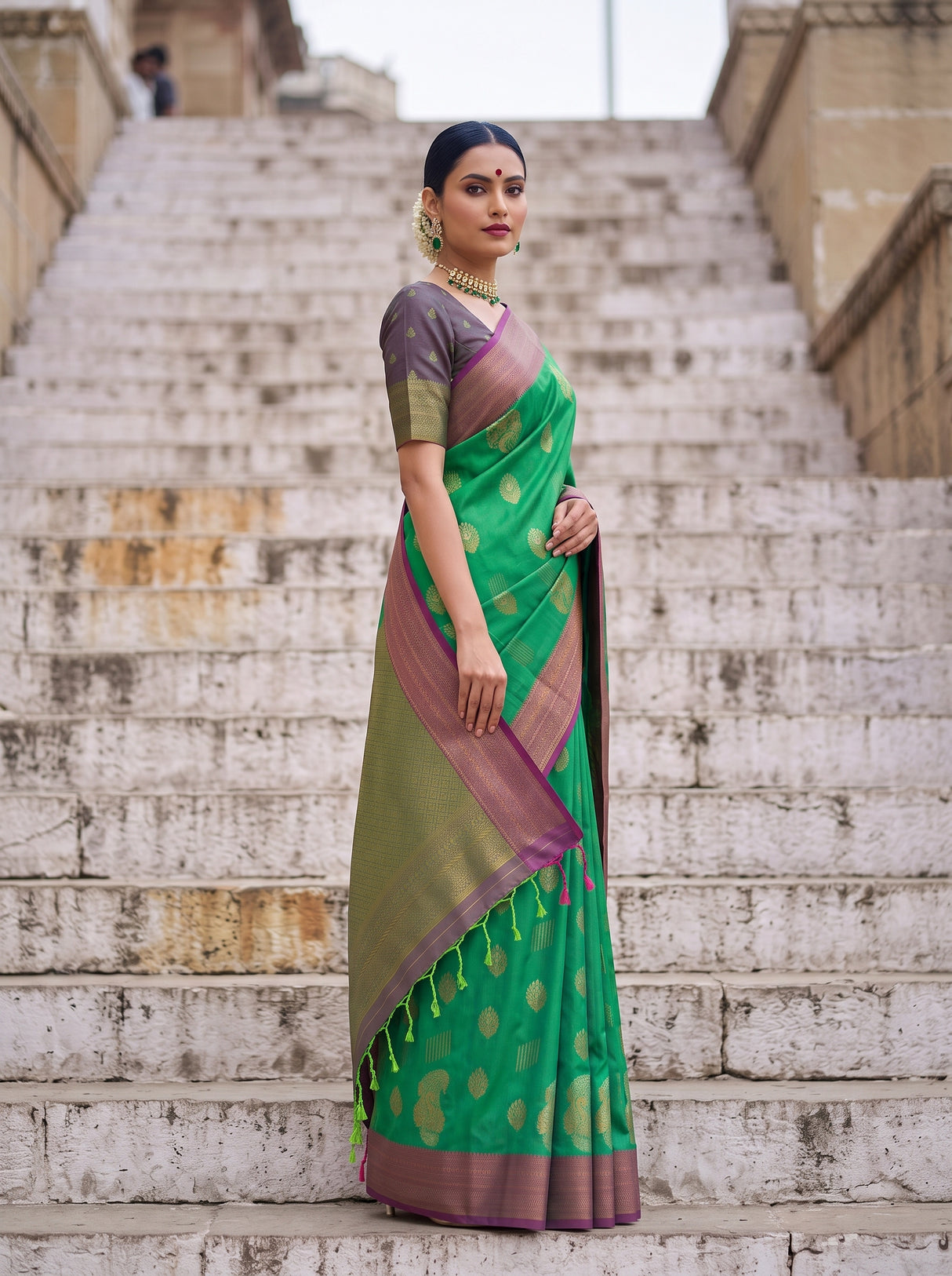 MIMOSA Rama Kanjivaram Art Silk Saree — pose 5 styling detail