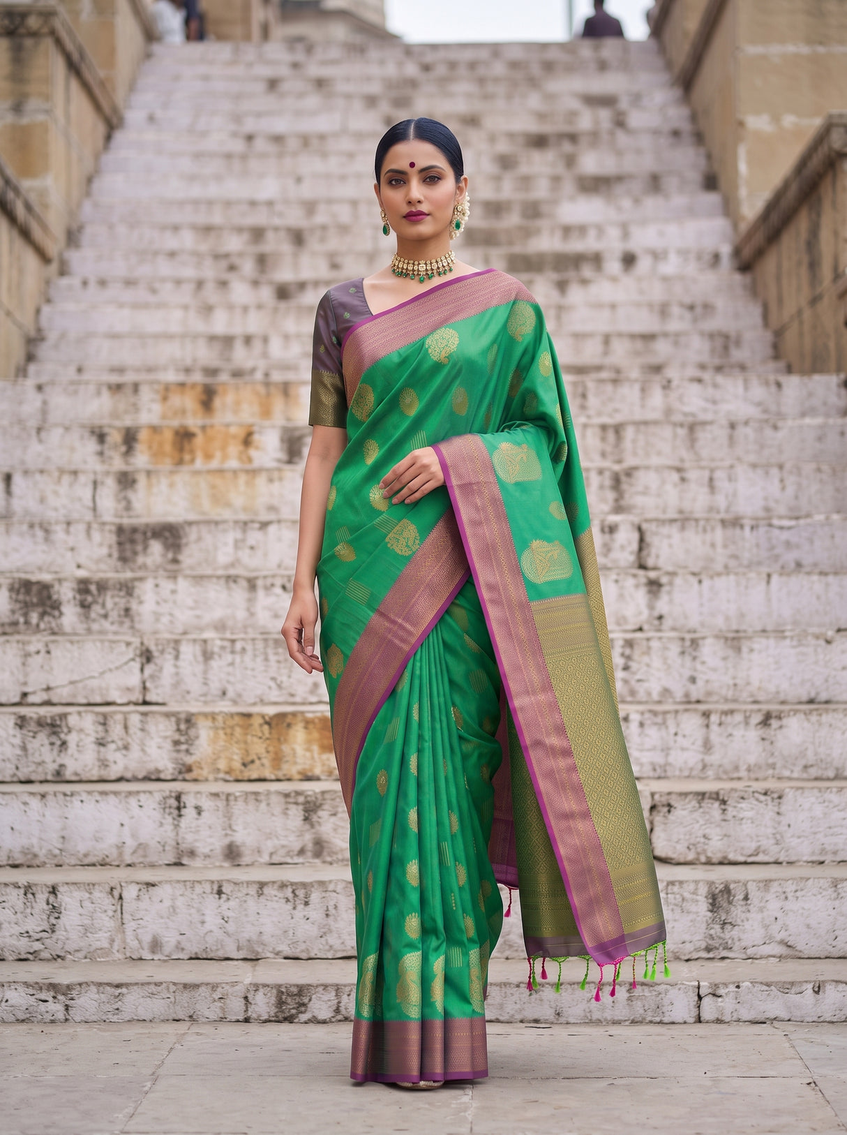MIMOSA Rama Kanjivaram Art Silk Saree — pose 7 styling detail
