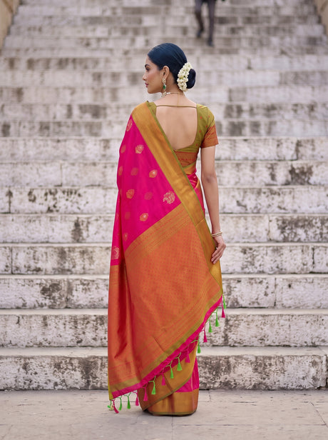 MIMOSA Rani Kanjivaram Art Silk Saree — pose 2 styling detail