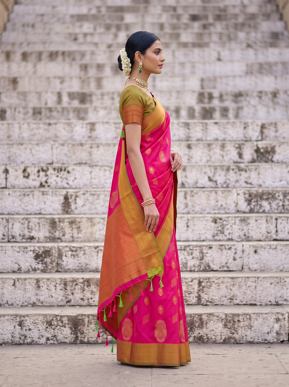 MIMOSA Rani Kanjivaram Art Silk Saree — pose 3 styling detail
