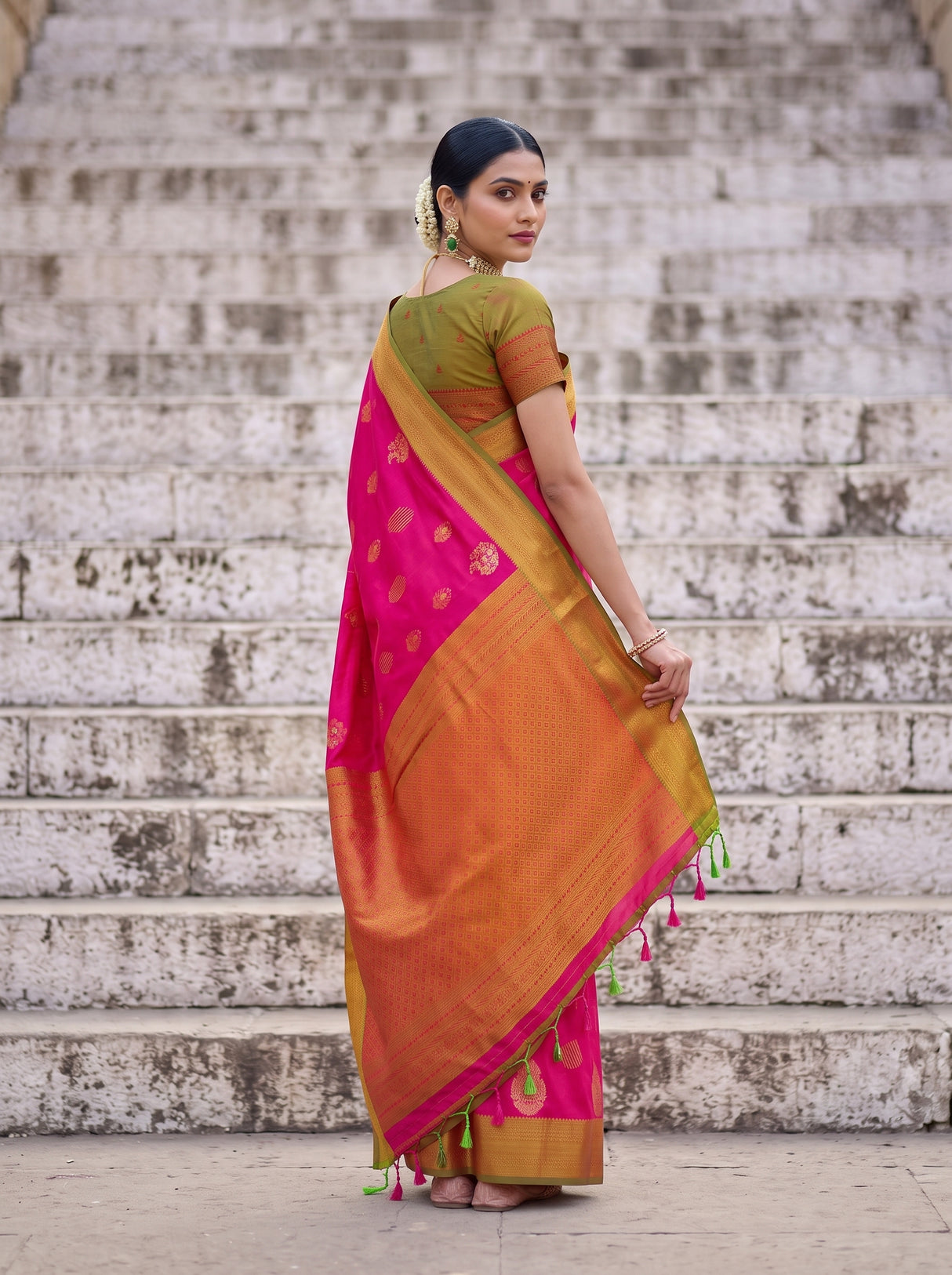 MIMOSA Rani Kanjivaram Art Silk Saree — pose 9 styling detail