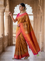 MIMOSA Rust Kanjivaram Art Silk Saree — pose 5 styling detail