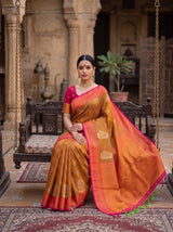 MIMOSA Rust Kanjivaram Art Silk Saree — pose 8 styling detail