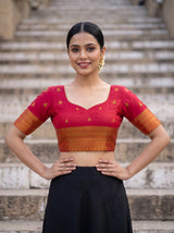 MIMOSA Rust Kanjivaram Art Silk Saree — blouse close-up