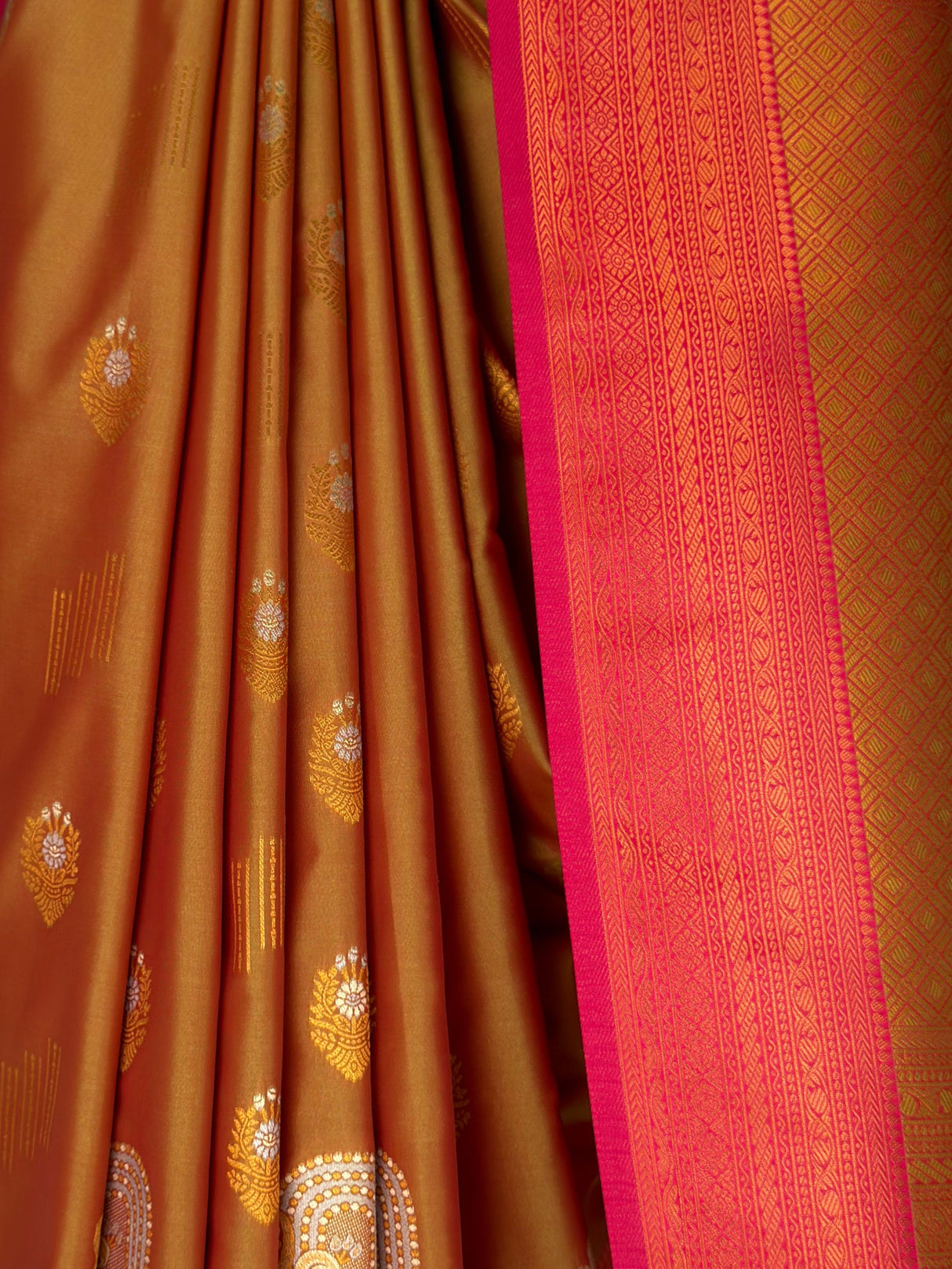 MIMOSA Rust Kanjivaram Art Silk Saree — fleets shot full lifestyle