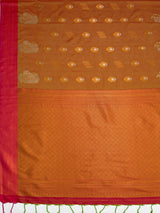 MIMOSA Rust Kanjivaram Art Silk Saree — pallu and zari work detail