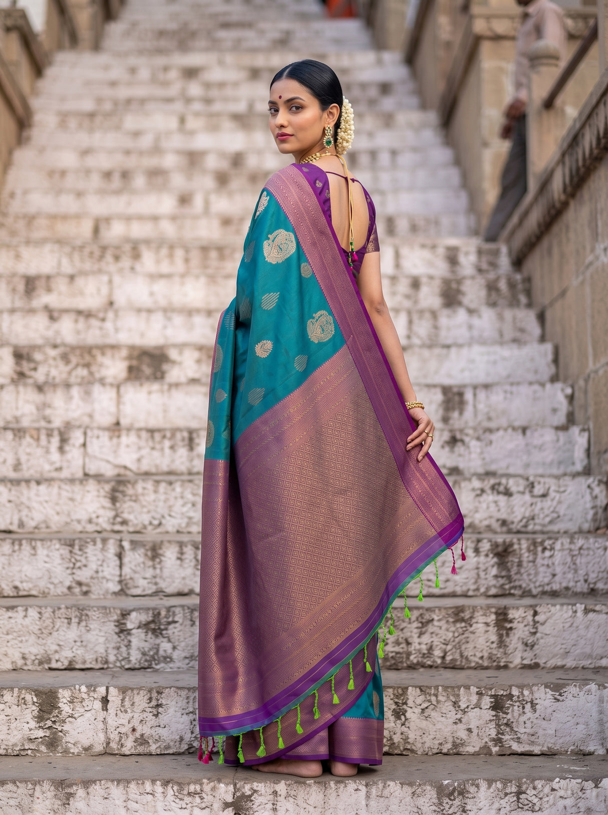 MIMOSA Sapphire Kanjivaram Art Silk Saree — pose 9 styling detail