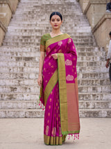 MIMOSA Wine Kanjivaram Art Silk Saree — front view on mannequin