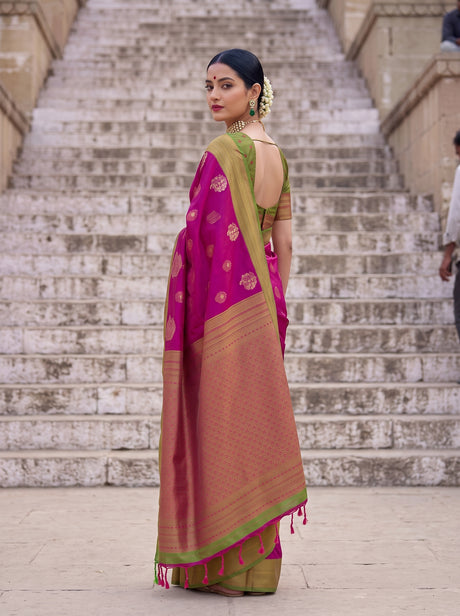 MIMOSA Wine Kanjivaram Art Silk Saree — pose 2 styling detail