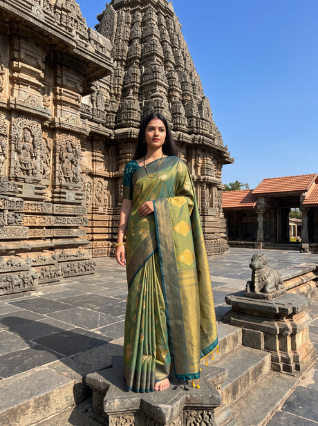 MIMOSA Green Saree Saree — front view on mannequin