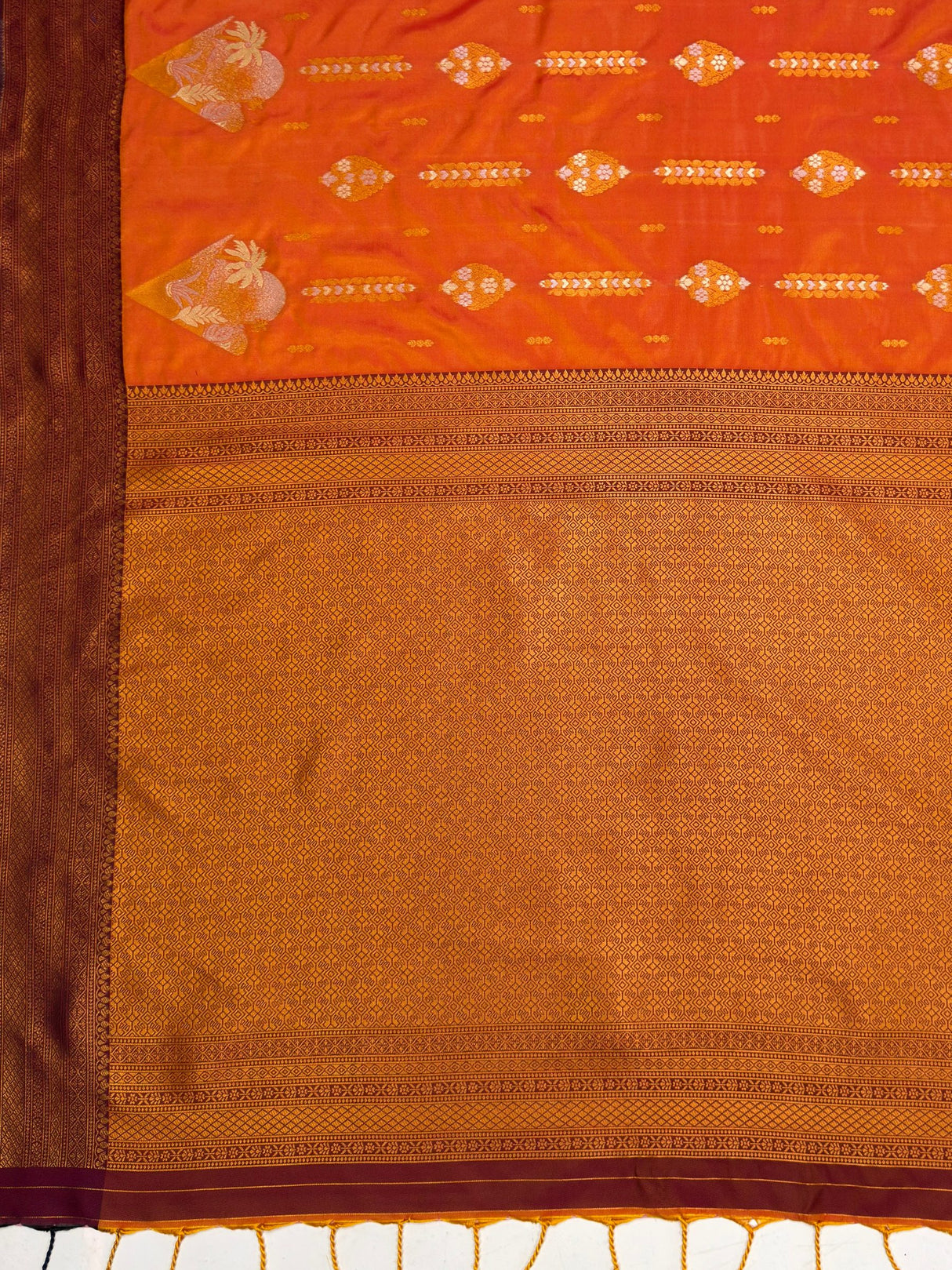 MIMOSA Mustard Saree Saree — pallu and zari work detail