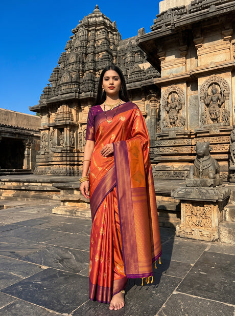 MIMOSA Peach Saree Saree — front view on mannequin