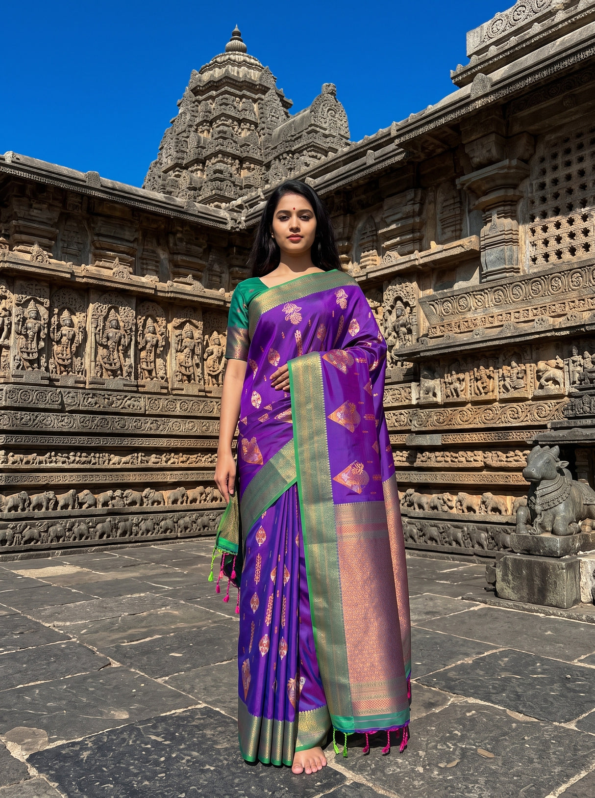 MIMOSA Purple Saree Saree — front view on mannequin